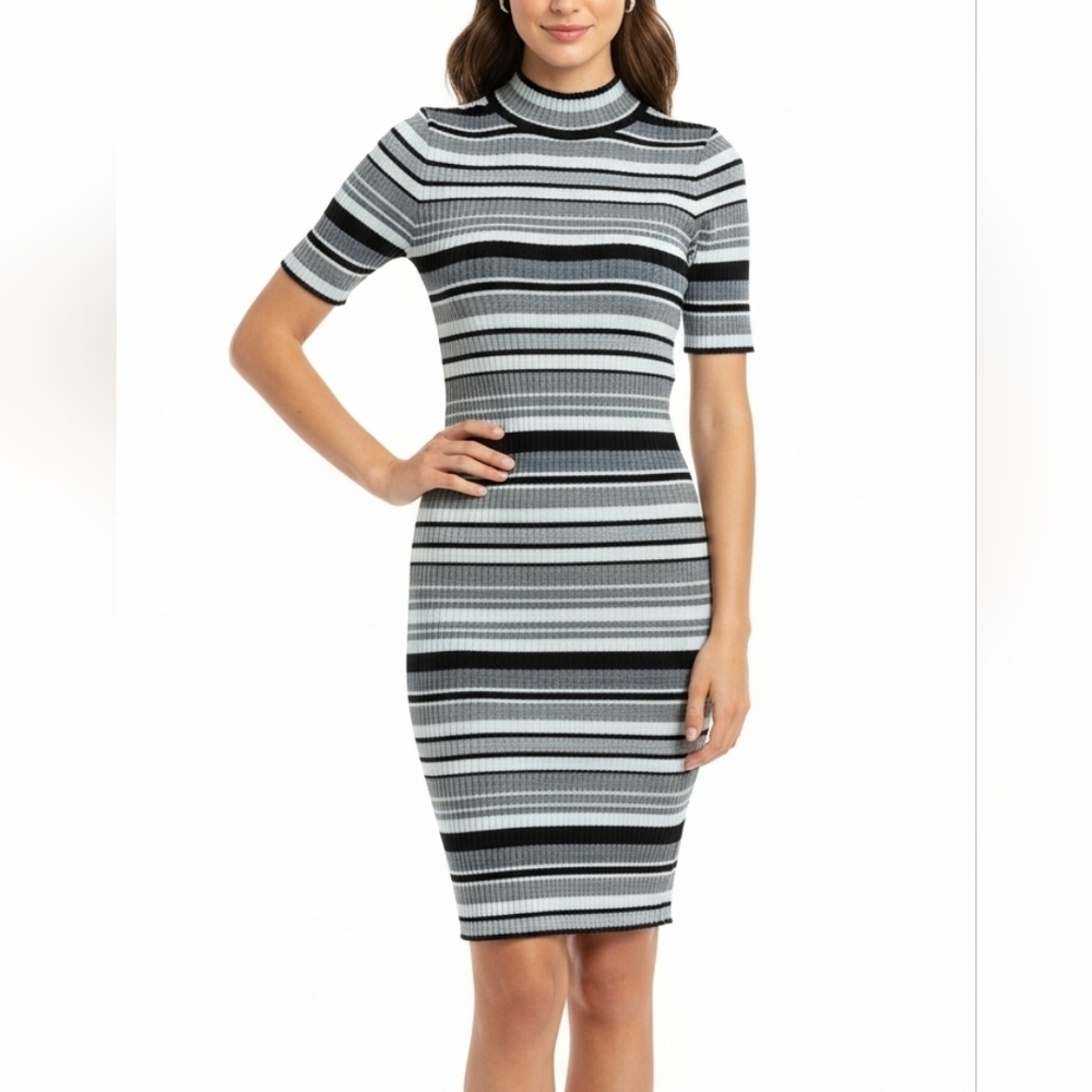 Cotton On Rib Knit Striped Sweater Dress Bodycon White Black Strechy Size Sp